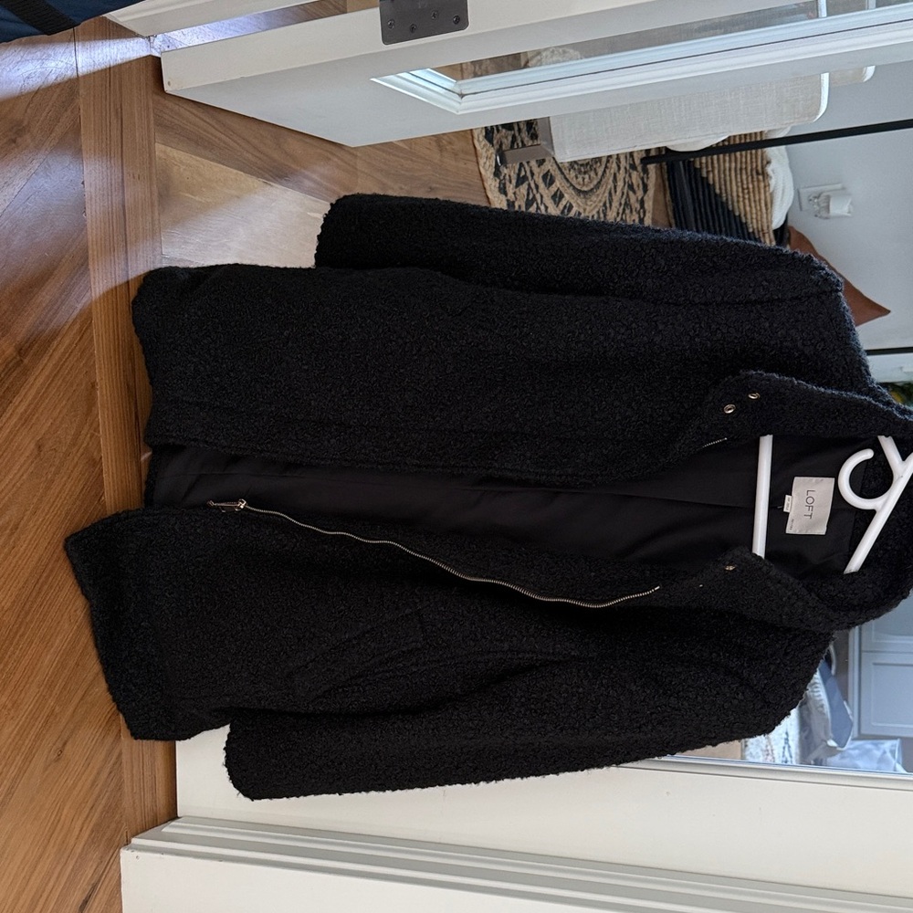 LOFT Black Teddy Bear Fleece Coat